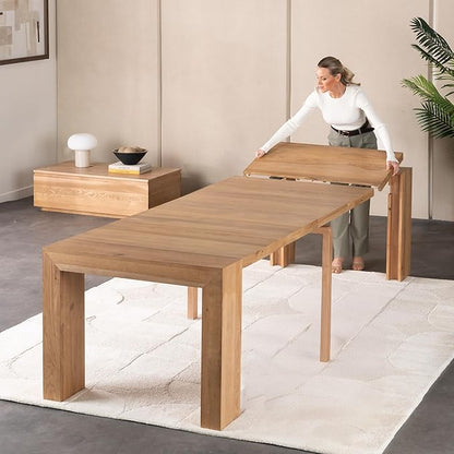 Transformer Table - Solid Wood Extendable Dining Table, Seats 2-12, Extendable Dining Room Table, Space-Saving Furniture, Expandable Dining Furniture (Natural, Table + Coffee Table)