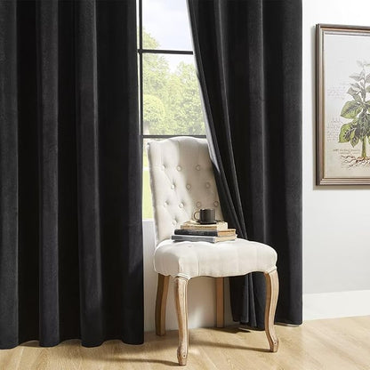 Joydeco Black Velvet Curtains 96 inch Length 2 Panels, Luxury Blackout Rod Pocket Thermal Insulated Window Curtains, Super Soft Room Darkening Drapes for Living Dining Room Bedroom,W42 x L96 inches