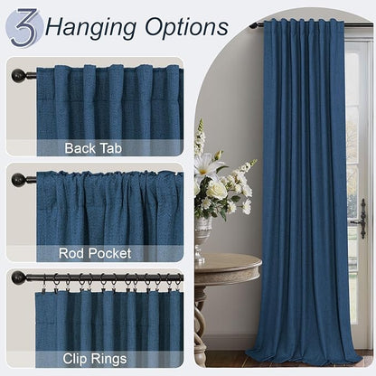 Navy Blue Black Out Curtains 96 Inches Long 2 Panels Linen Textured Blackout Window Treatment Drapes Living Room Darkening Thermal Patio Sliding Glass Door Curtains for Bedroom Dark Indigo 96 Length