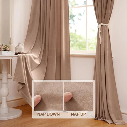 StangH 62 inches Wide Velvet Curtains for Living Room Blush Beige Light Reducing Privacy Protect Window Drapes for Nursery Kids Bedroom/Dining Room, W62 x L96, 2 Panels