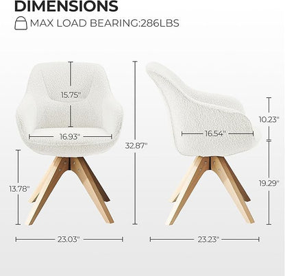Zouron Desk Chair with Wooden Legs, Swivel Accent Chairs No Wheels, Modern Vanity Arm Chair for Small Space Home Office Living Room Bedroom, Ivory and Natural Wood