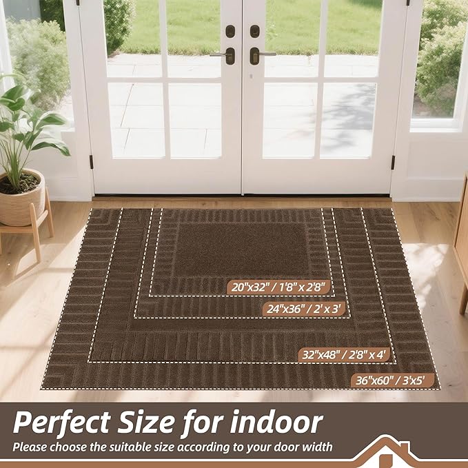 BEQHAUSE Door-Mat-Non-Slip Front Door Mat Washable Low-Profile Entrance Rugs for Front Door Entry Dirt Trapper Door Mats Absorbent Welcome Mats,20"x32",Brown