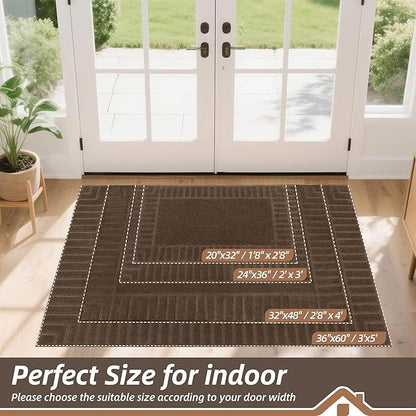 BEQHAUSE Door-Mat Non-Slip Front Doormat Low-Profile Entrance Mats for Front Door Entry Resist Dirt Washable Doormat Absorbent Entryway Door Mat,Brown,36"x60"