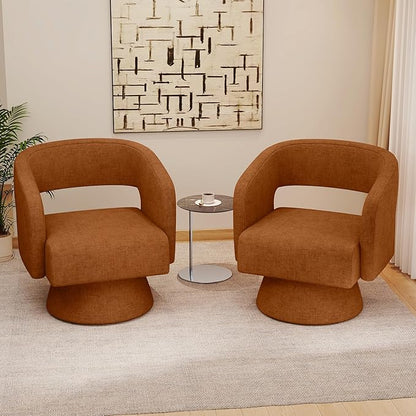 Swivel Accent Chair Set of 4, Modern Comfy Chenille Barrel Chairs, Oversized Upholstered Round Arm Chair for Living Room, Bedroom, Reading Room, Caramel