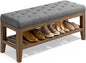 End of Bed Storage Bench, 42.9" Entryway Shoe Bench with Solid Wood Shelf, Upholstered Ottoman with Padded Seat for Bedroom, Hallway and Lining Room, Dark Gray