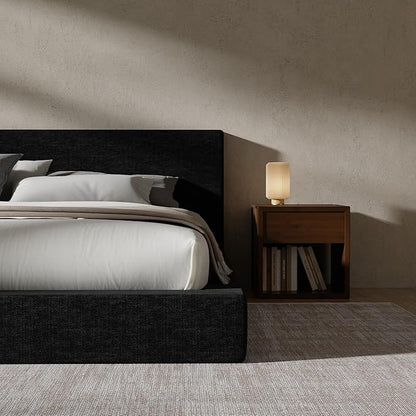 RECCI Cloud Upholstered Queen Bed Frame with Headboard, 5 Inch Foam Padded Platform, No Box Spring, Easy Assembly (Onyx Black)