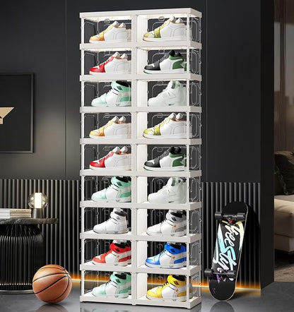 9-Tier 18-Pairs Foldable Shoe Rack with Magnetic Doors,4-Sided Clear Design,Taller Storage for High Shoes & Sneakers,Stackable Shoe Storage Cabinet Space-Saving Organizer for Closet,Cloakroom