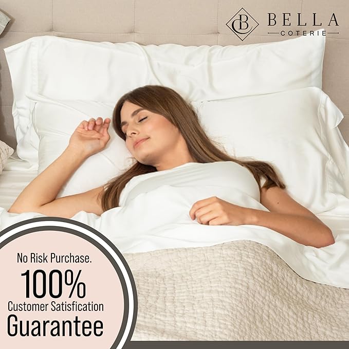 Bella Coterie 6 Piece Luxury Bamboo Viscose King Size Sheet Set | 100% Organically Grown | Cooling for Hot Sleepers | 18" Deep Pocket | Soft & Hypoallergenic | 4 Pillowcases [Ivory]