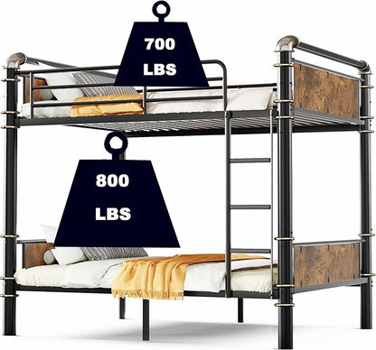 Upgraded Version Thickened Metal Heavy-Duty Twin XL Over Twin XL Bunk Bed, Best Convertible Industrial Twin XL Bunk Bed Frame with Ladder for Adults, Easy Assembly (Twin XL Over Twin XL)