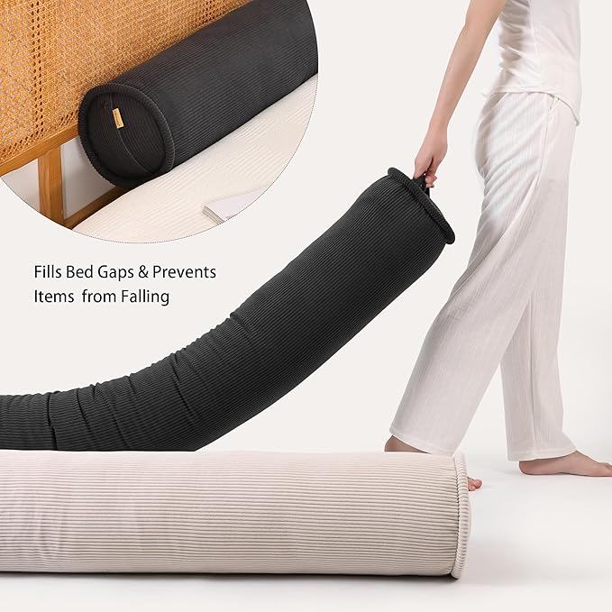 Long Round Body Pillow for Adults – Corduroy Cervical Roll Bolster Pillow, Firm Support for Spine Alignment & Side Sleeping,39 x 7.87 Inches,Lamp Black