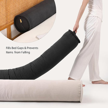 Long Round Body Pillow for Adults – Corduroy Cervical Roll Bolster Pillow, Firm Support for Spine Alignment & Side Sleeping,39 x 7.87 Inches,Lamp Black