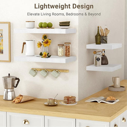 Vivelove 10 in Deep Floating Shelves for Wall, 16" x 10.2" x 1.5" Shelves for Room Wall Mounted, 1.5 Inch Thick Shelf for Bathroom Bedroom Kitchen Book Room, Modern Farmhouse Decor, Set of 2, White