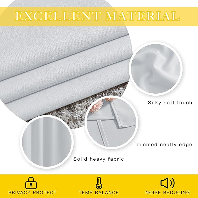 NICETOWN Patio Door Curtain 132 inches Long, Grommet Room Divider Curtain Panel Thermal Insulated Room Darkening for Bedroom, Greyish White, W80 x L132, 1 Panel