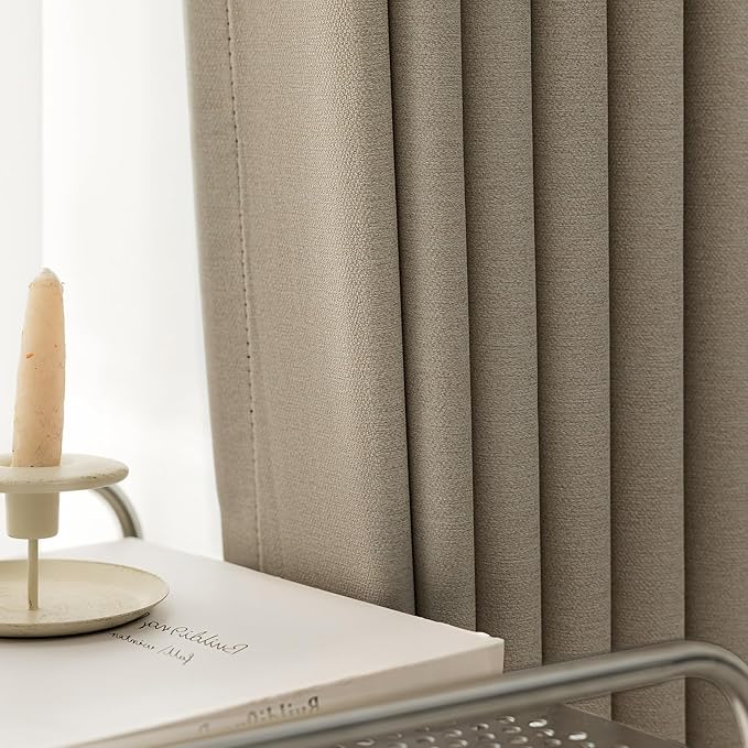 100% Blackout Curtains 80 inch Length 2 Panels Set for Bedroom/Living Room, Linen-Look Textured Full Light Blocking Room Darkening Thermal Insulated Noise Reduction Drapes (W52xL80, Taupe)