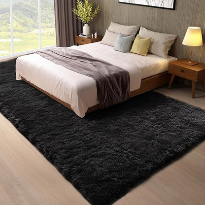 Ophanie 8x10 Black Area Rugs for Living Room, Large Shag Bedroom Carpet, Big Indoor Thick Soft Shaggy Nursery Rug, Fluffy Carpets for Boy and Girls Room Dorm Home Decor Aesthetic