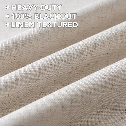 H.VERSAILTEX Linen Curtains 100% Blackout Curtains for Bedroom 45 inch Long Full Light Blocking Nature Linen Blended Window Curtains for Living Room Nickel Grommet (2 Panels, Heathered Natural)