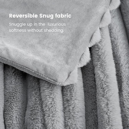 Cozy Bliss Faux Fur Throw Blanket for Couch, Cozy Warm Plush Striped Blanket for Sofa Bedroom Living Room, 90 * 90 Inches Gray