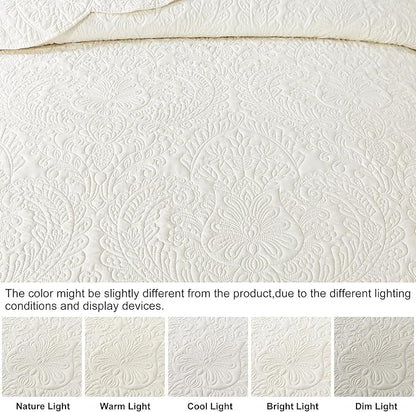 HoneiLife Queen Quilt Bedding Set - Microfiber Quilt Sets for Queen Bed, 3-Piece Lightweight Bedspreads,Reversible Coverlets Rustic Bedlinen Sets, Floral Bedding Set All Season Quilts-Beige