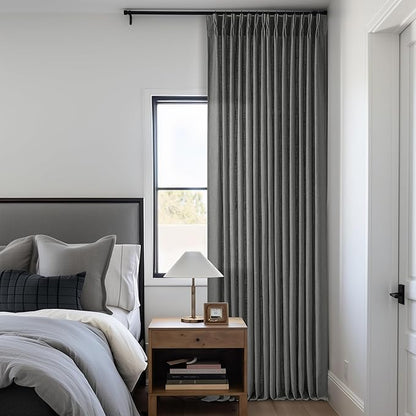 Dark Gray Linen Pinch Pleated Curtains 96 Inches Long for Living Room Pleated Drapes Back Tab Thick Linen Textured Modern Farmhouse Neutral Charcoal Slate Grey 96 Inch Curtain for Dining Bedroom