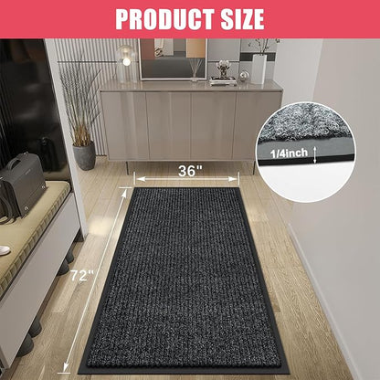 Kuyal Front Door Mat, 3'x6' Indoor Outdoor Entrance Mat, Commercial Floor Mats Inside Outside Entrance, Heavy Duty Durable Welcome, Rubber Backing Non Slip Outdoor Mats for Entryway,Black