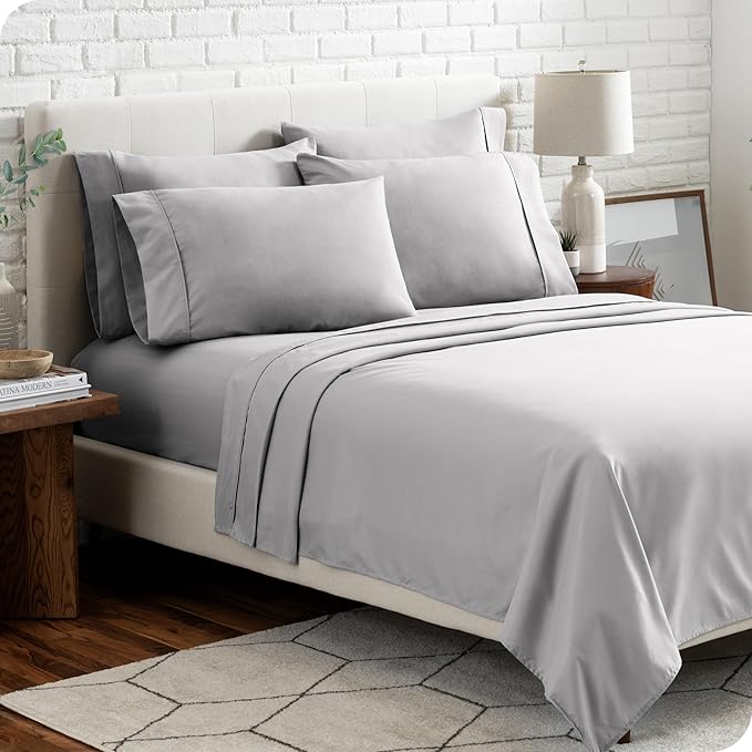 Bare Home Hotel Luxury King Sheet Set, Extra Soft - 6 Piece Set - Deep Pockets - Easy Fit - Cooling & Breathable - Wrinkle, Fade, Stain Resistant - Includes 4 Pillowcases (King, Light Grey)