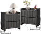 SICOTAS Night Stand Set of 2-Fluted Nightstands with Charger Station-Large Nightstand Bedside Table End Table with 2 Drawers, 25" Wide Mid Century Modern Night Stands for Bedroom-Black Oak