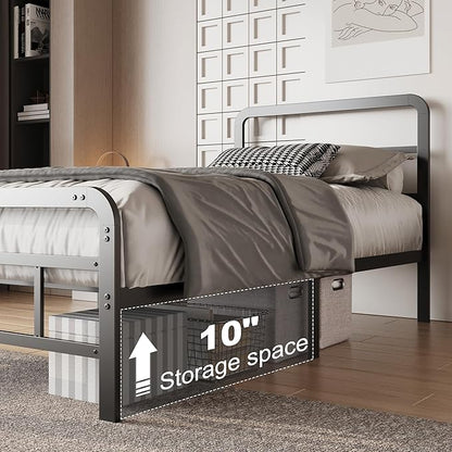 12 Inch Twin Bed Frames with Headboard and Footboard, No Box Spring Needed, Heavy Duty Metal Mattress Foundation, Noise Free, Easy Assembly, Black