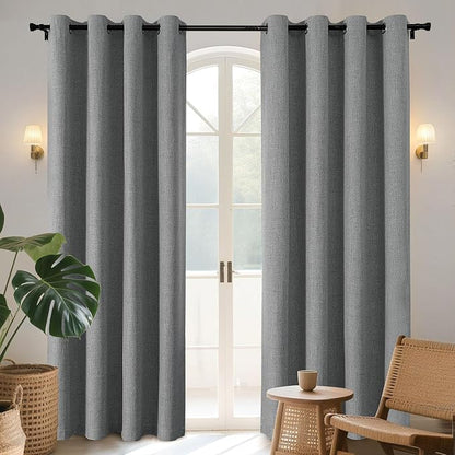Joydeco Blackout Curtains 120 Inches Long 2 Panels Burg, Room Darkening Curtains for Bedroom, 100% Black Out Textured Thermal Drapes Privacy Protection 2 Panels Set(W52 x L120 Inch, Light Grey)