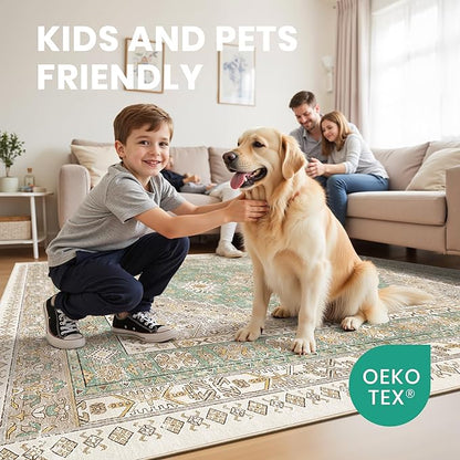 zesthome 9x12 Area Rugs,Stain Resistant Washable Rug,Ultra-Thin Rugs for Living Room,Bedroom,Non-Slip Backing Home Decor Large Area Rug (Green,9'x12')
