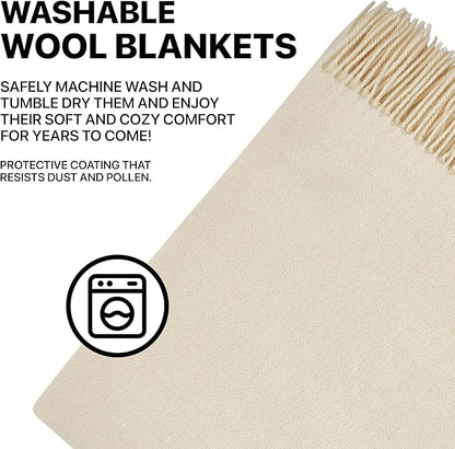 | Wool Blanket/Throw | 100% New Zealand Wool | Perfect for Home and Outdoors | Virgin Wool Throw with Fringes 75"x87" (190 x 220 cm)