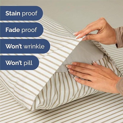 King 6 Piece Sheet Set - Cooling, Comfy & Breathable - Hotel Luxury Bedding, Includes Fitted Sheet for Women, Men, Kids & Teens - 1 Flat, 1 Fitted Sheet, 4 Pillowcases w/Deep Pockets - Beige Stripes