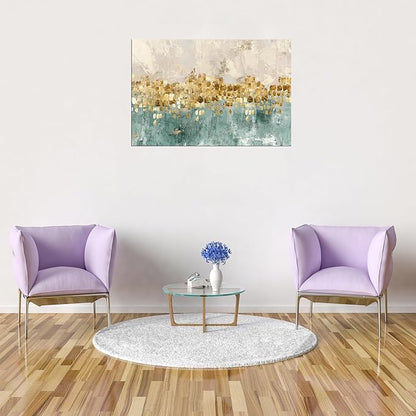 DZL Art A74681 Gold Abstract Painting Modern Decor Wall Art Gold Canvas Gray Contemporary Canvas Living Room Art 32.00'' x 48.00''
