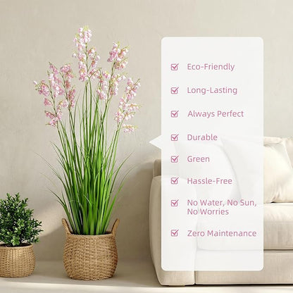 Green Onions Home Decor Fake Plants Lily of The Valley Snake Plant Home DéCor Accents Artificial Grass Room Decor Artificial Plants Indoor Artificial Grass 47" 2PCS（Pink）