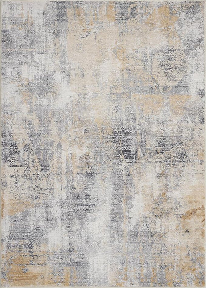 Area Rug 8×10, Large Vintage Boho Rug,Ultra-Soft Low Pile, Washable, Non Slip,Stain Resistant, Printed Carpet for Living Room Bedrooms Playroom Office Kitchen, Gold/Grey