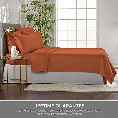 Pure Bamboo Twin Sheets, Genuine 100% Organic Viscose Derived from Bamboo Bed Sheet Set, Luxuriously Soft & Cooling, Double Stitching, 2 Year Quality Promise (Twin, Terracotta)