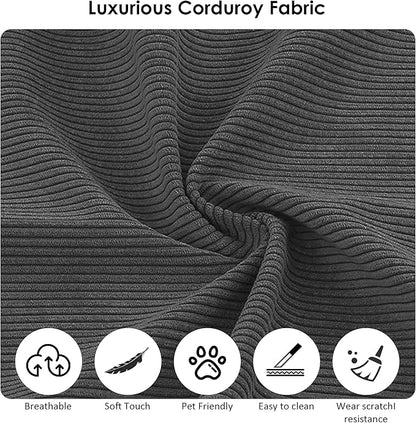 80" Convertible Sofa Bed, Corduroy Deep Seat Folding Pull Out Couch with Pillows, No Assembly Modern Boneless Couch Compression Sofa in Box, Floor Sofa with Storage Pocket for Living Room,Dark Grey