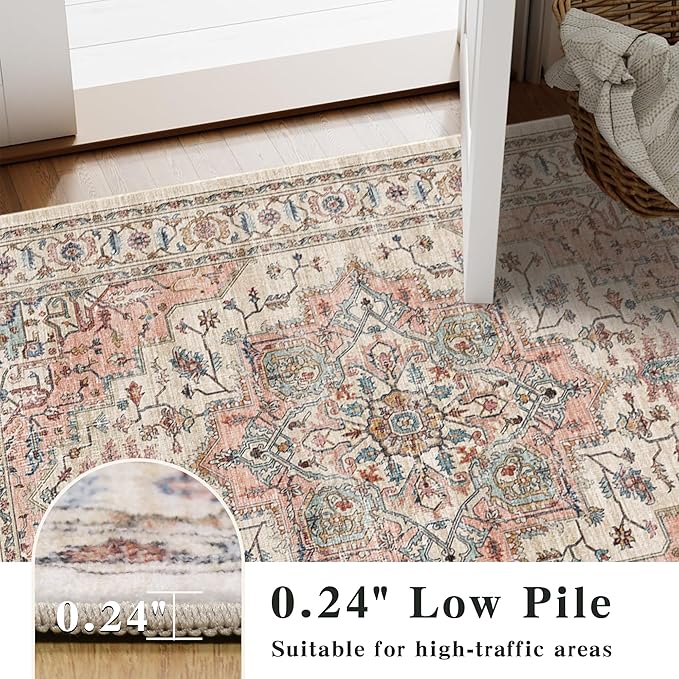 5x7 Area Rugs for Living Room Ultra-Soft Washable Rug Vintage Distressed Boho Area Rug, Non-Slip Retro Print Low Pile Stain Resistant Carpet for Bedroom Dining Room Kitchen Office