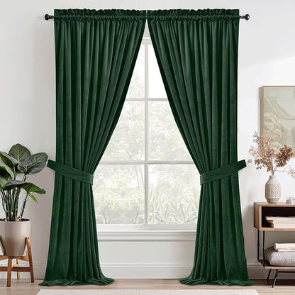 StangH Dark Green Curtains 96 inches for Living Room, Soft Smooth Velvet Blackout Noise Reducing Window Panels Christmas Home Decor for Bedroom/Kids/Party, W42 x L96, 2 Panels