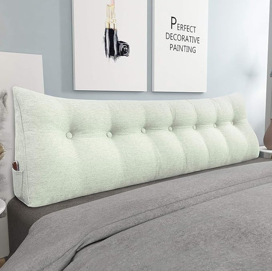 homecozy Wedge Headboard Pillow Dorm Room Reading Pillow Back Support for Sitting Up in Bed Bolster Lumbar Cushion Body Positioning Bedrest Cotton Linen 76in Grey-Beige King