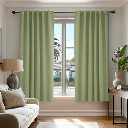 Deconovo Blackout Curtains, Thermal Insulated, W52 x L45 2 Panels, Back Tab, Machine Washable, Room-Darkening Drapes for Bedroom/Living Room Sage Green