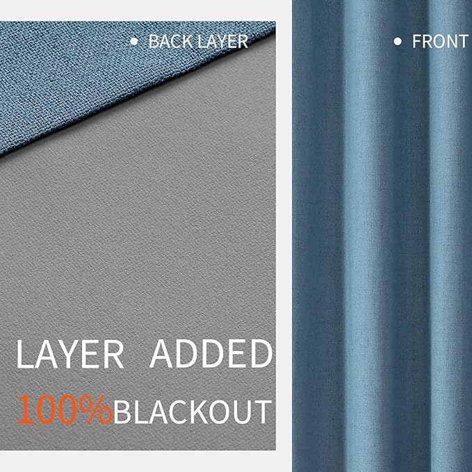 Joydeco Custom Light Blue Textured Total Blackout Curtain for Bedroom and Living Room. Grommet Textured Thermal Insulated Room Darkening Curtain 1 Panel (Custom Size and Color)