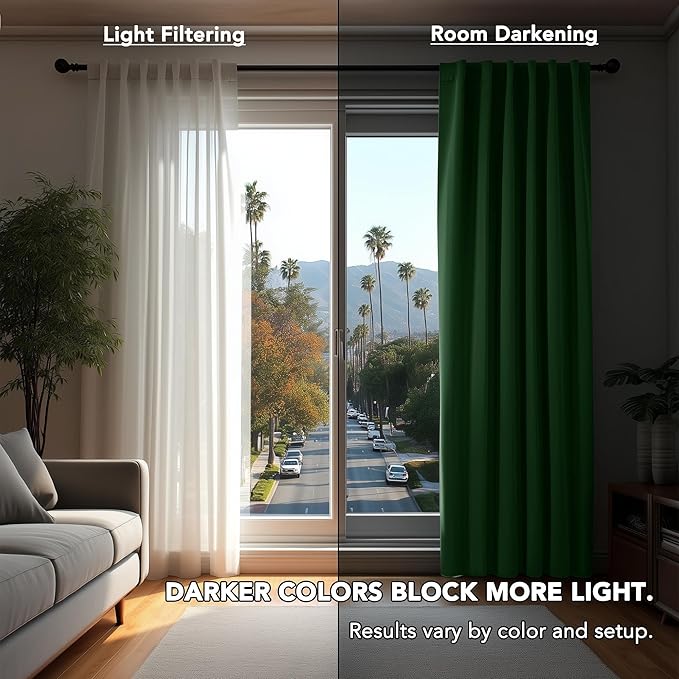 Deconovo Solid Back Tab and Rod Pocket Curtains Thermal Insulated Blackout Window Curtains for Living Room 52Wx84L Inch Dark Forest 2 Panels