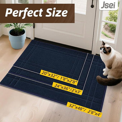 JSEI Entryway Rugs Doormat 24"x36", Non-Slip Dirt Trapper Door Mats Indoor, Washable Absorbent and Stain Resist Welcome Floor Mat for Front Door, Dog Door Mat, Muddy Wet Shoes & Paws, Navy Blue