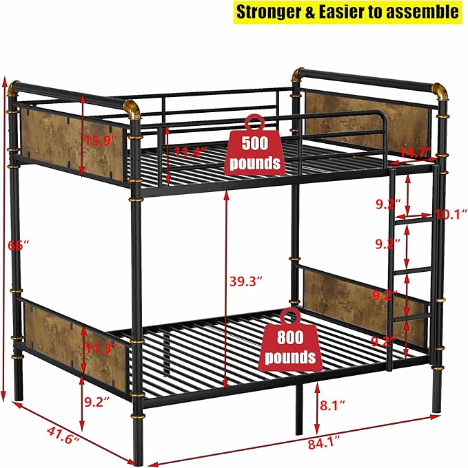 Higher Quality & Stronger Heavy Duty Metal Bunk Bed Frame Twin XL Over Twin XL Size for Adults Teens, Thickened More Stable Steel Bunkbed