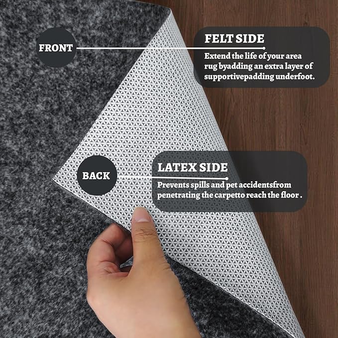 100% Waterproof Rug pad, 2x6 ft Area Rug Non-Slip Rug Pads, 1/4" Thick Carpet Pads for All Floors and finishes, Felt pad for Hardwood Floors, Keep Carpets in Place Soft and Secure