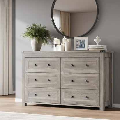6-Drawer Dresser, Modern Wooden Storage Chest of Drawers, Dresser TV Stand, Wood Drawer Organizer with Metal Handles for Bedroom, Living Room, Hallway