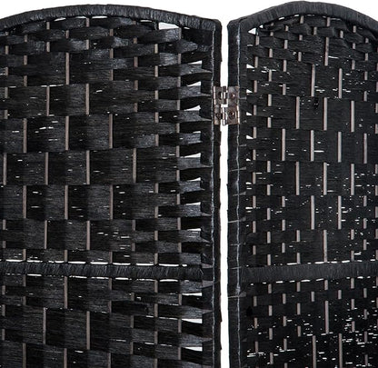 HOMCOM Room Divider, 6 Panel Folding Privacy Screen, 6FT Tall Portable Wicker Weave Partition Wall Divider for Bedroom, Home Office, Black