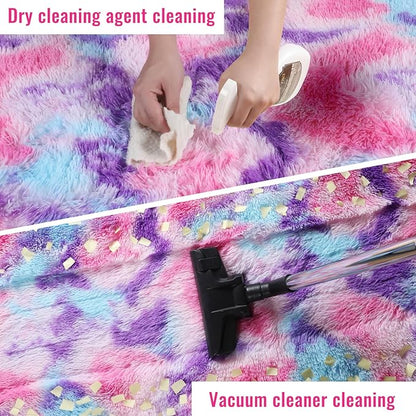 PAGISOFE Ultra Soft Rainbow Area Rugs for Girls Bedoom 4x6 Ft, Fluffy Cute Colorful Pastel Princess Carpet for Kids Teens Nursery,Dorm Rug for Room Decor Aesthetic,Hot Pink Purple Bedroom Decor