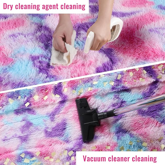 PAGISOFE Rainbow Purple Rugs for Girls Bedoom 5x7 Ft, Fluffy Cute Colorful Pastel Princess Carpet for Living-Room Kids Nursery, Ultra Soft Dorm Rug for Room Decor Aesthetic,Hot Pink Bedroom Decor
