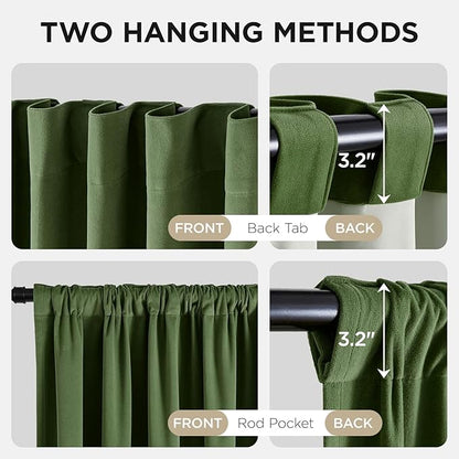 Joydeco Olive Green 100% Blackout Curtains 96 Inch 2 Panels, Luxury Thermal Green Velvet Curtains for Bedroom Living Room, Soundproof Blackout Window Drapes, Rod Pocket & Back Tab (52W x 96L)
